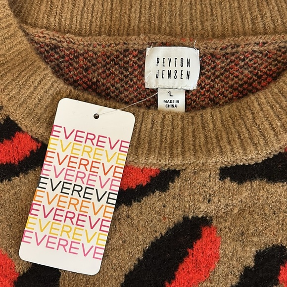 NWT Evereve Peyton Jensen Black Tan Red Chevron Leopard Print Sweater size Large - Picture 7 of 15